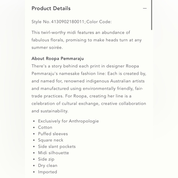 Anthropologie Roopa Pemmaraju floral midi dress sz sm - Picture 4 of 12